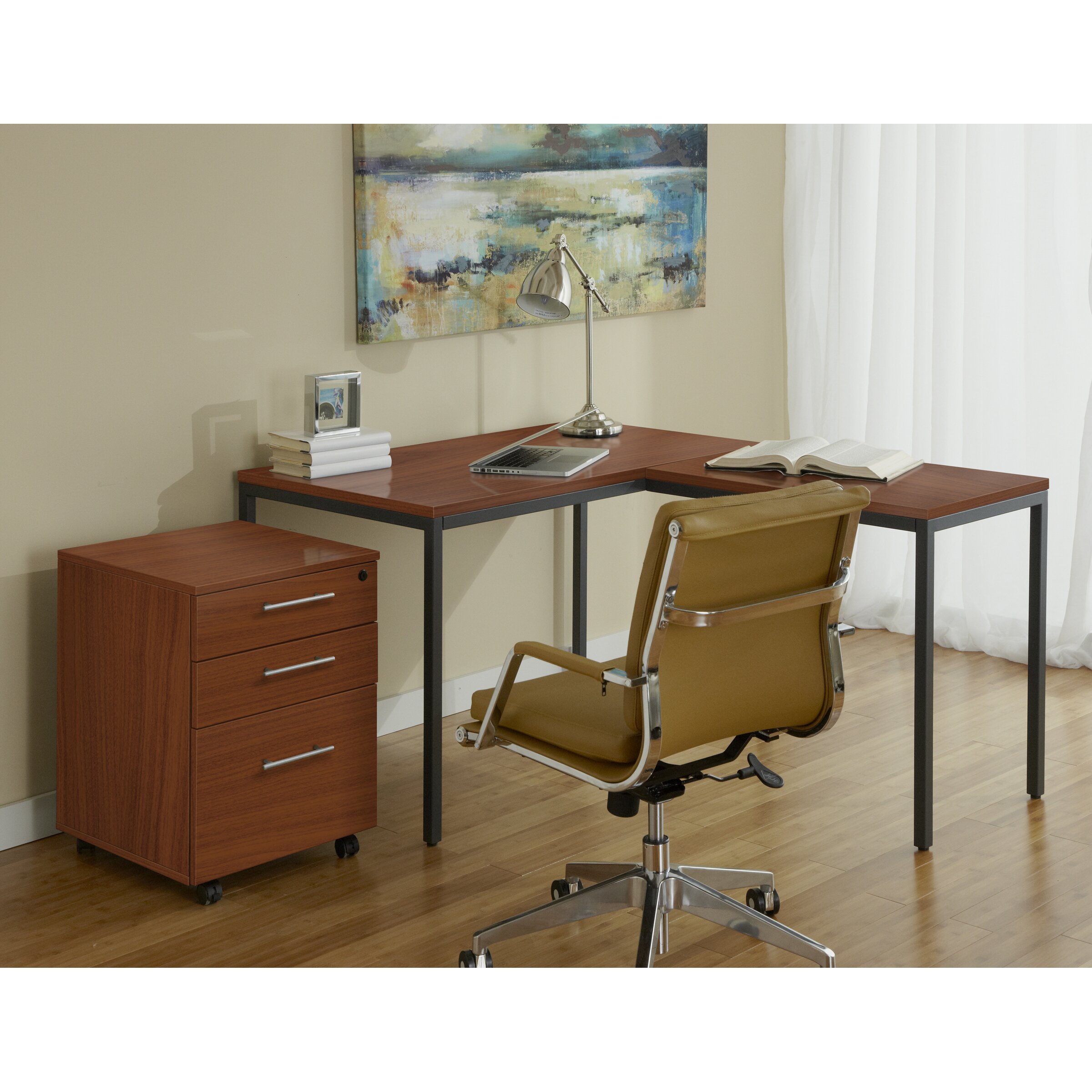 Jesper Office Parson Writing Desk with Return and File Cabinet