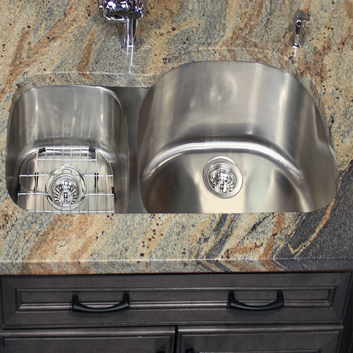 31.5" x 20.75" Reversed Offset Double Bowl Undermount Kitchen Sink