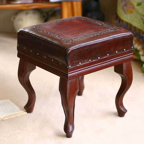 Novica Century Leather Ottoman