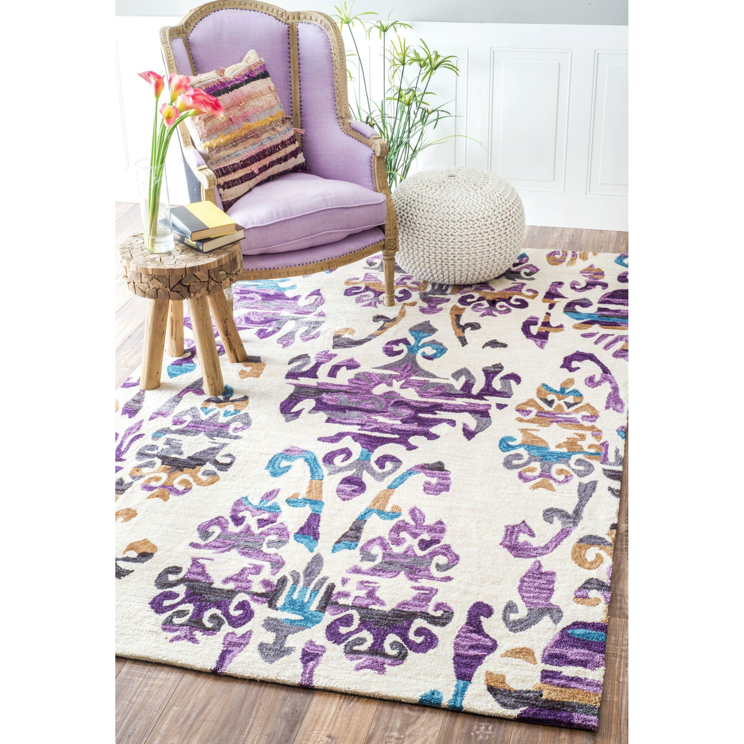 Ombre Damask Handmade Purple Area Rug | Wayfair