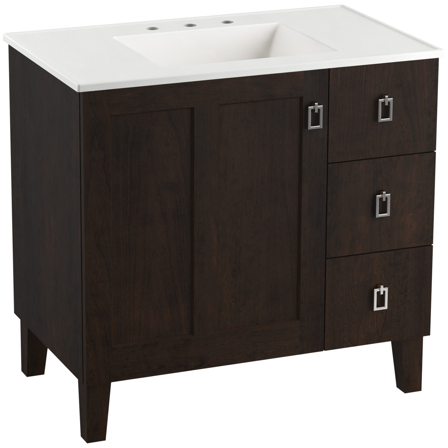 Kohler Poplin 36" Vanity with Furniture Legs, 1 Door and 3 Drawers On