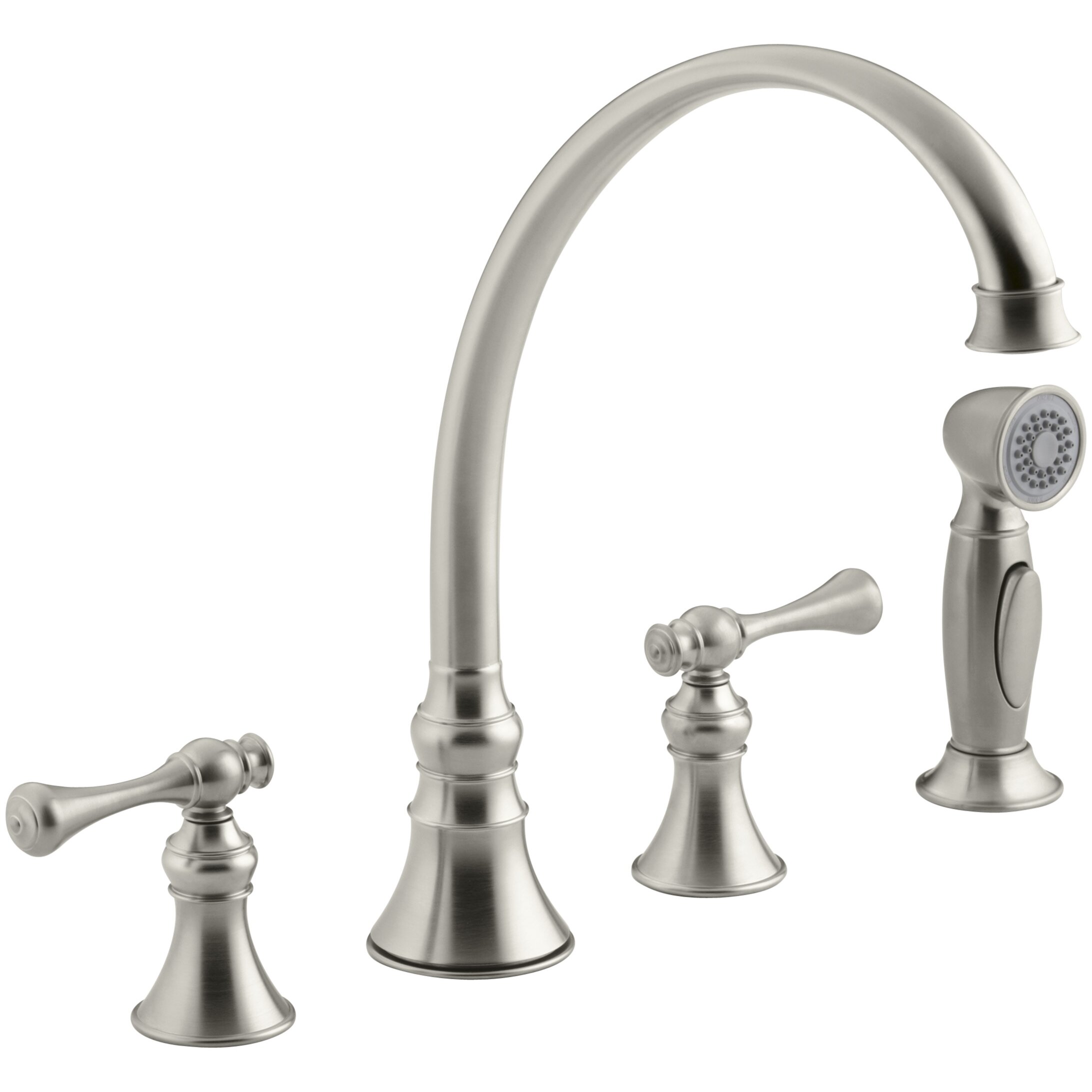Kohler Revival Kitchen Faucet With 9 3 16 Spout Sidespray And Traditional Lever Handles 16109 4A 