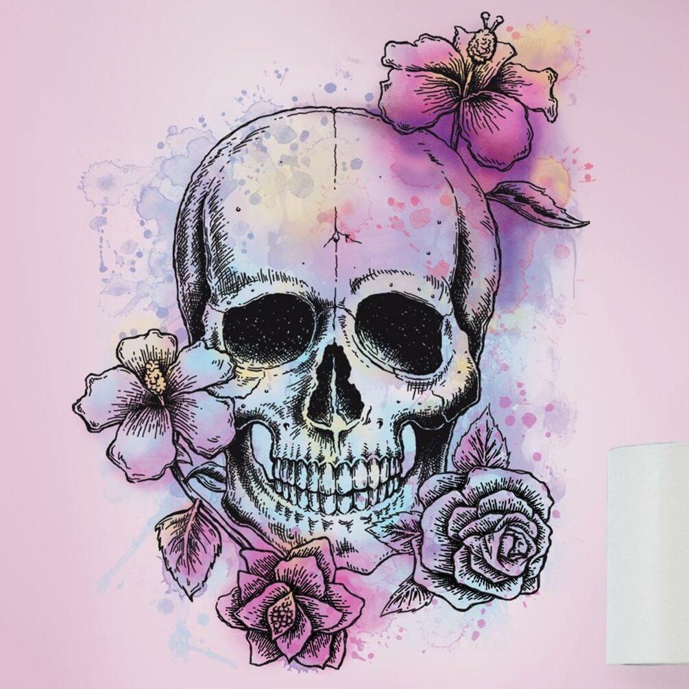 Room Mates Deco Bright Floral Skull Giant Wall Decal & Reviews | Wayfair