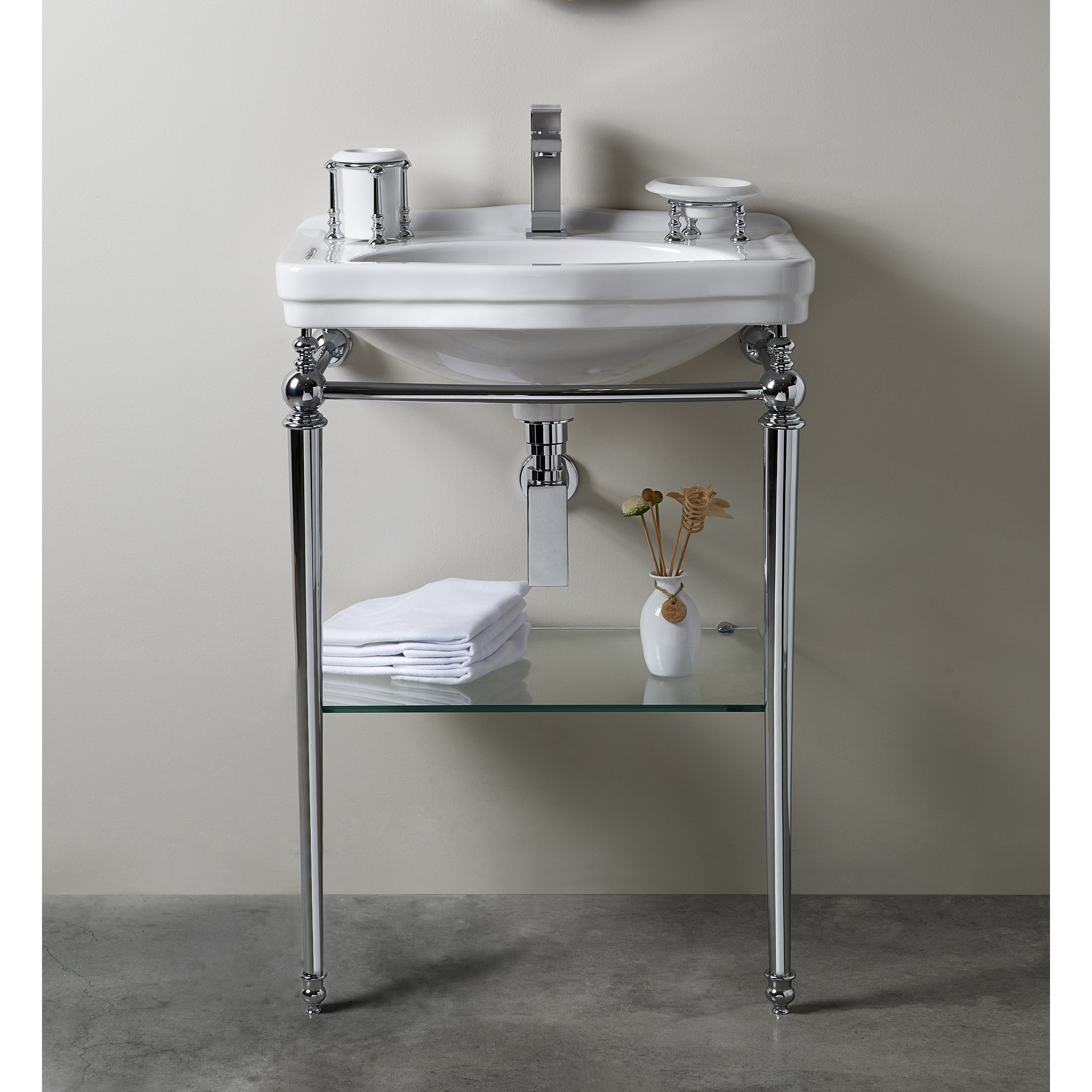 Florian Londra Console Table Bathroom Sink with Towel Bar and