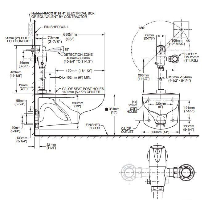 Afwall System Selectronic Exposed AC Flush Valve 1.28 GPF Elongated 1 ...