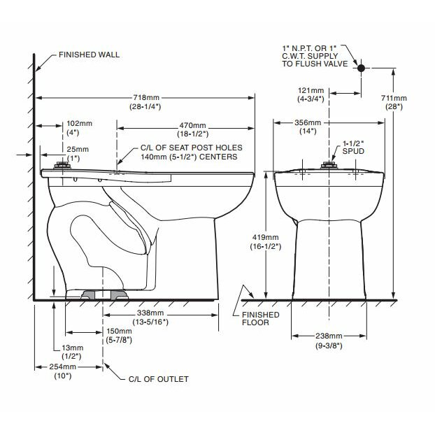 Madera Universal 1.1 GPF / 1.6 GPF Elongated Toilet Bowl Only with Top ...