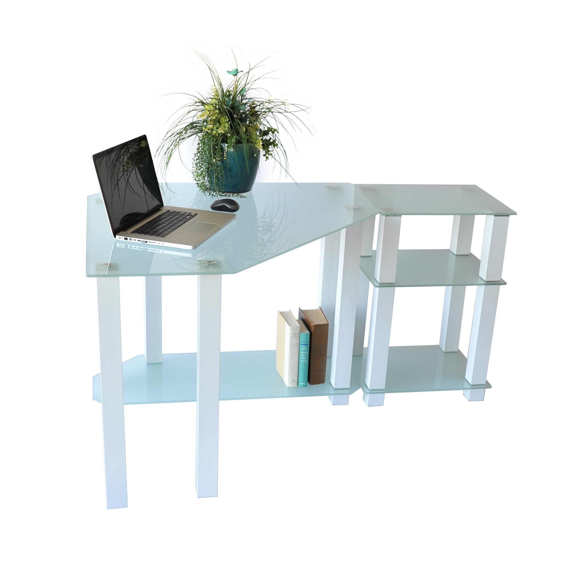 RTA Home And Office White Lines Corner Computer Desk with Right Extension Table CT 0135W